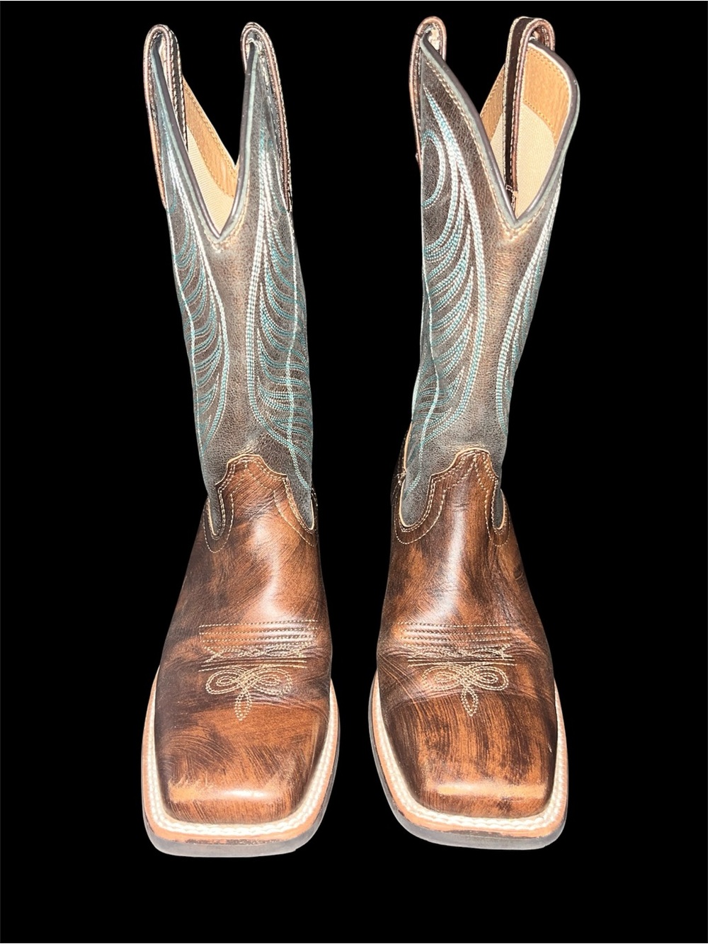 Ariat Round Up Wide Square Toe Western Boots Womens 7B Cushioned Leather Brown